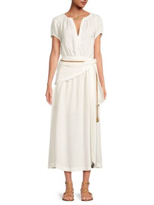Платье миди из смесового льна Claire с разрезом по горловине , цвет Off White Vix