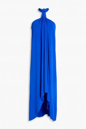 Платье из эластичного джерси с вырезом халтер и завязками HALSTON, синий Halston