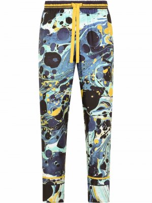 Шелковые брюки с принтом Dolce & Gabbana. Цвет: синий