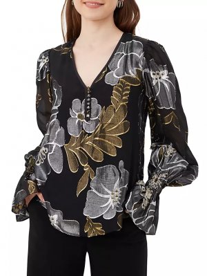 Блузка Kaito из шелковой смеси с цветочным принтом , черный Trina Turk