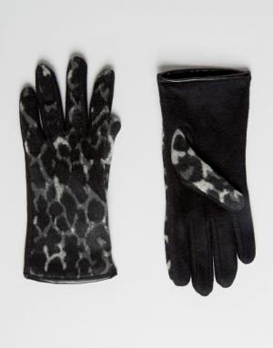 Перчатки с леопардовым принтом Boardmans. Цвет: черный