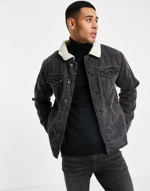 Черная джинсовая куртка с подкладкой и воротником из искусственного меха -Черный цвет Threadbare