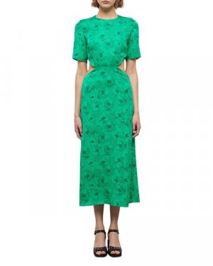 Платье миди с вырезами и графическим принтом «Маки» , цвет Green The Kooples