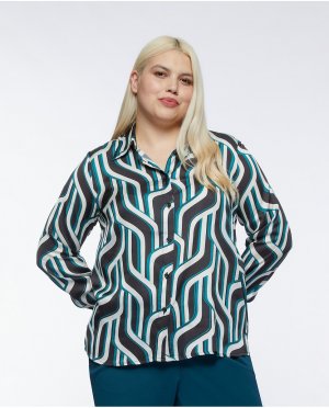 Женская атласная рубашка с принтом , бирюзовый Fiorella Rubino