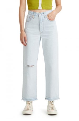 Рваные прямые джинсы до щиколотки с высокой талией в рубчик LEVIS