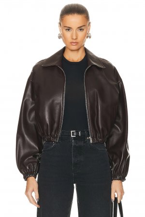 Куртка Luna Cropped Leather Bomber, цвет Dark Chocolate Nour Hammour
