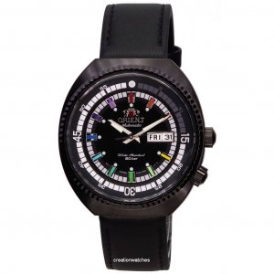 Автоматические мужские часы Citizen с кожаным ремешком и черным циферблатом NJ0140-17E 100M Orient