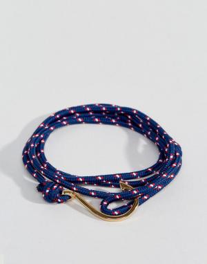 Синий браслет в несколько оборотов с золотистым крючком Seven London. Цвет: синий