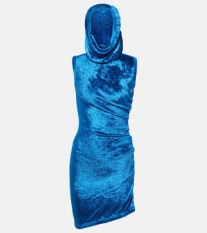 Бархатное мини-платье с капюшоном ALAÏA, синий Alaïa