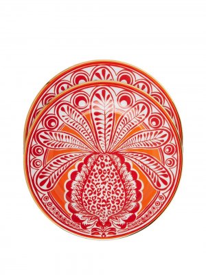 Набор из двух тарелок с абстрактным принтом La DoubleJ. Цвет: оранжевый