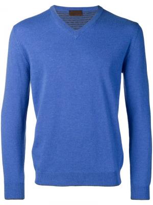 Тонкий вязаный свитер с V-образным вырезом Altea. Цвет: синий