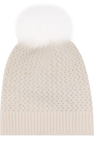 Шерстяная шапка фактурной вязки с помпоном Yves Salomon Enfant. Цвет: белый