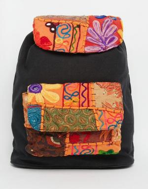 Холщовый рюкзак с вышивкой Glamorous. Цвет: черный с вышивкой