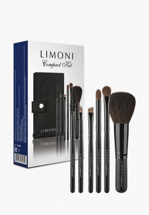 Набор кистей для макияжа Limoni подарочный 6 шт / Органайзер Косметичка Compact Professional. Цвет: черный
