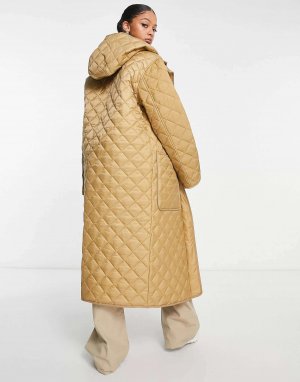 Светло-коричневое длинное стеганое пальто ASOS DESIGN Tall. Цвет: коричневый
