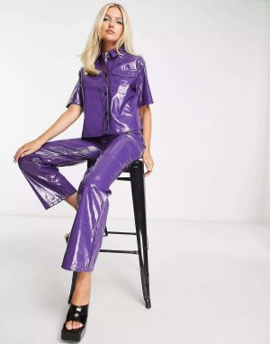 Пурпурные виниловые брюки прямого кроя Kenya JJXX. Цвет: фиолетовый