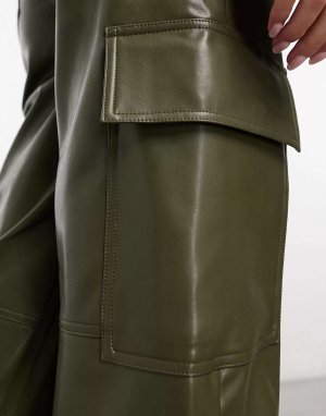 Зеленые свободные брюки карго из искусственной кожи в стиле 90-х годов Curve Love Abercrombie & Fitch. Цвет: зеленый