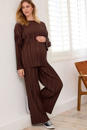 Плиссированные брюки для беременных с широкими штанинами , коричневый Next