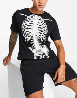 Пижама Halloween Skeleton Short, черный/белый Brave Soul