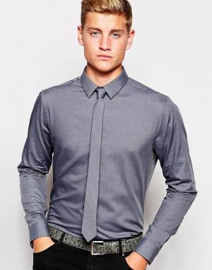 Серая рубашка с длинными рукавами и галстук New Look. Цвет: серый