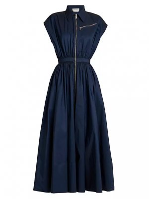 Атласное платье-рубашка с молнией спереди Alexander Mcqueen, цвет electric navy McQueen