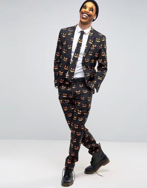 Костюм и галстук с тыквенным принтом OppoSuits Halloween Oppo Suits. Цвет: черный