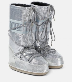 Зимние ботинки icon с блестками , серебро Moon Boot