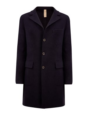 Однобортное пальто ручной работы из плотной шерсти ELEVENTY. Цвет: синий