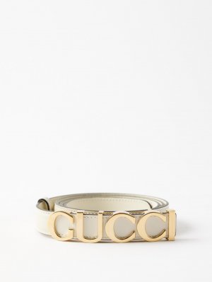 Кожаный ремень с пряжкой логотипом , белый Gucci