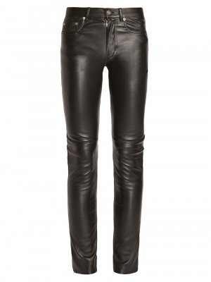Узкие брюки из эластичной зернистой кожи , черный Saint Laurent