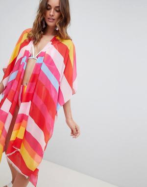 Пляжное кимоно в полоску Vero Moda. Цвет: мульти