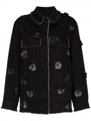 Джинсовая куртка с цветочной аппликацией Paskal. Цвет: черный