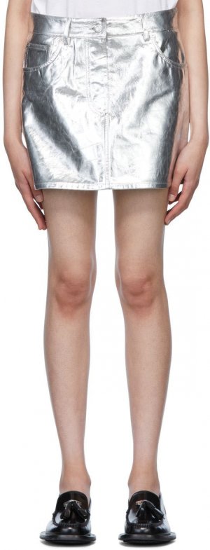 Серебряная кожаная мини-юбка Helmut Lang