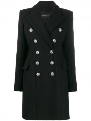 Двубортное пальто Balmain. Цвет: черный