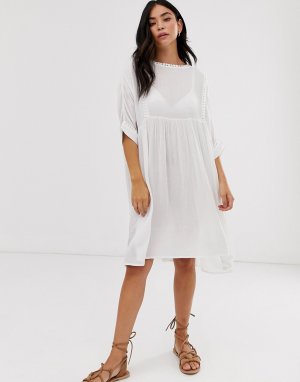 Пляжное платье мини с кружевной отделкой -Белый Pieces