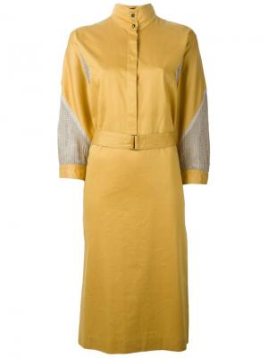 Платье-рубашка с сетчатыми вставками Louis Feraud Vintage. Цвет: жёлтый и оранжевый