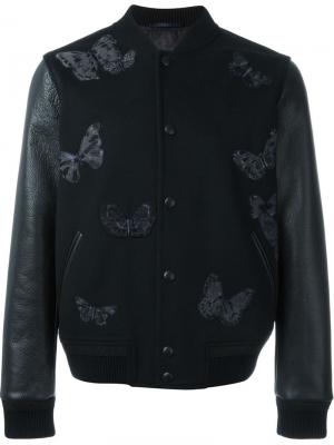 Куртка-бомбер с вышитыми бабочками Valentino. Цвет: чёрный