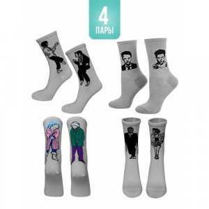 Носки , 4 пары, размер 35-39, серый Big Bang Socks. Цвет: серый/сиреневый