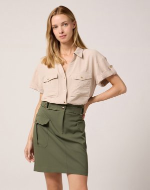 Женская рубашка с короткими рукавами и карманами , бежевый Naf