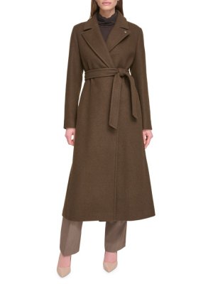 Пальто с запахом и поясом из искусственной шерсти , цвет Chocolate Calvin Klein