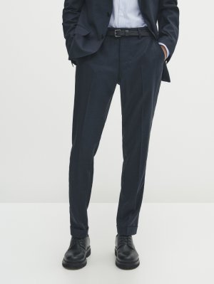Синие костюмные брюки из 100% шерсти , темно-синий Massimo Dutti