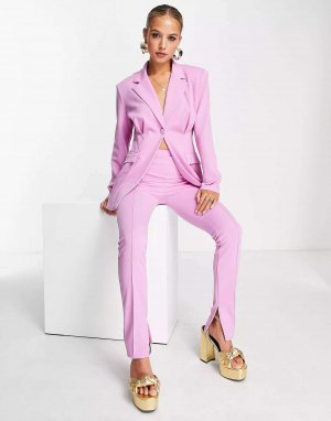 Розовый костюм из джерси с разрезом на щиколотке и узкими брюками ASOS. Цвет: розовый