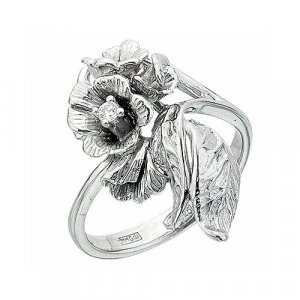 Перстень Горная лаванда, серебро, 925 проба, родирование, фианит, размер 16, серебряный Альдзена. Цвет: серебристый