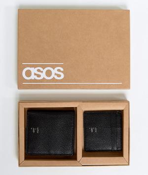 Черные кожаные бумажник и кредитница с тисненым логотипом металлик ASO ASOS. Цвет: черный