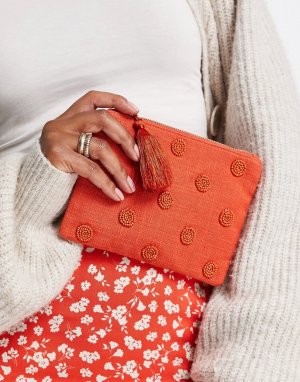 Красный кошелек на молнии с вышивкой бисером Accessorize