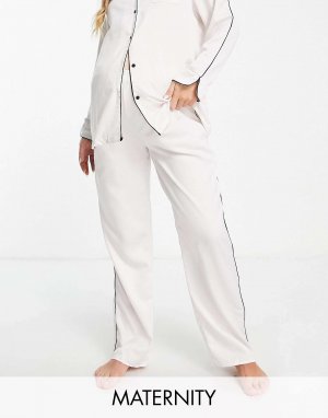 Атласные пижамные брюки кремового цвета с черной окантовкой для беременных Loungeable