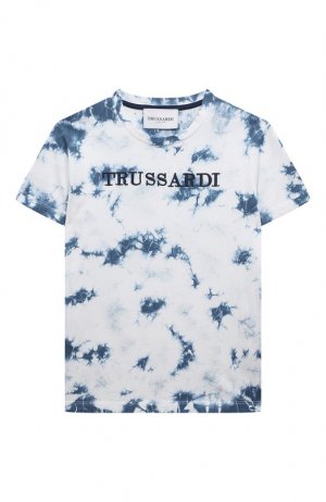Хлопковая футболка Trussardi junior. Цвет: синий