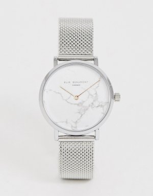 Серебристые часы с сетчатым браслетом и мраморным эффектом на циферблате -Серебряный Elie Beaumont