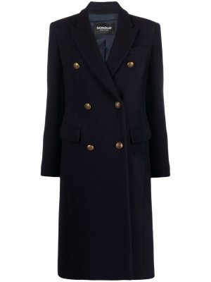 Двубортное пальто из смесовой шерсти DONDUP. Цвет: синий