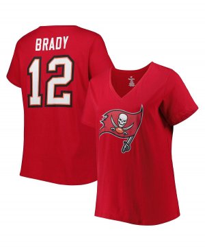 Женская красная футболка с v-образным вырезом и логотипом Tom Brady большого размера Tampa Bay Buccaneers, имя номер игрока , красный Fanatics
